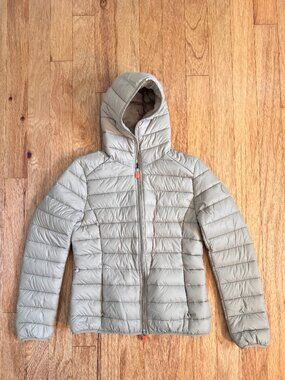 Save The Duck Daisy Hooded Puffer Jacket Rainy Beige Size 1/S
